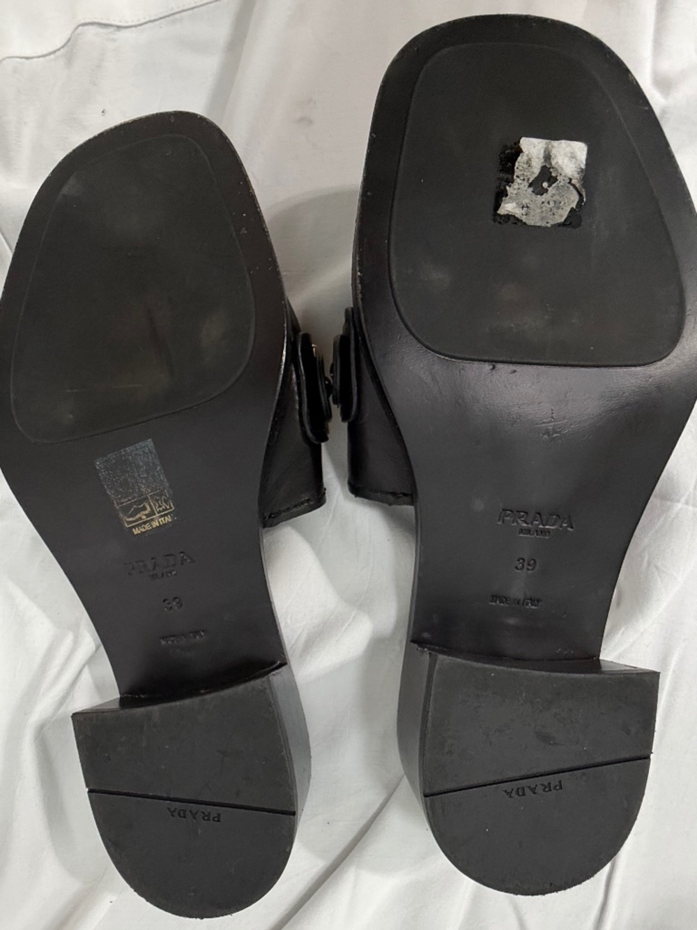 Prada Black Leather Slide Sandals with Gold Chain Accent - Picture 3 of 6